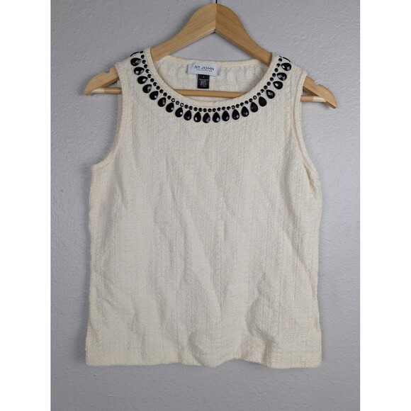 St John Collection Top Womens Small Embellished Beaded Sleeveless Shell Knit - Picture 1 of 7